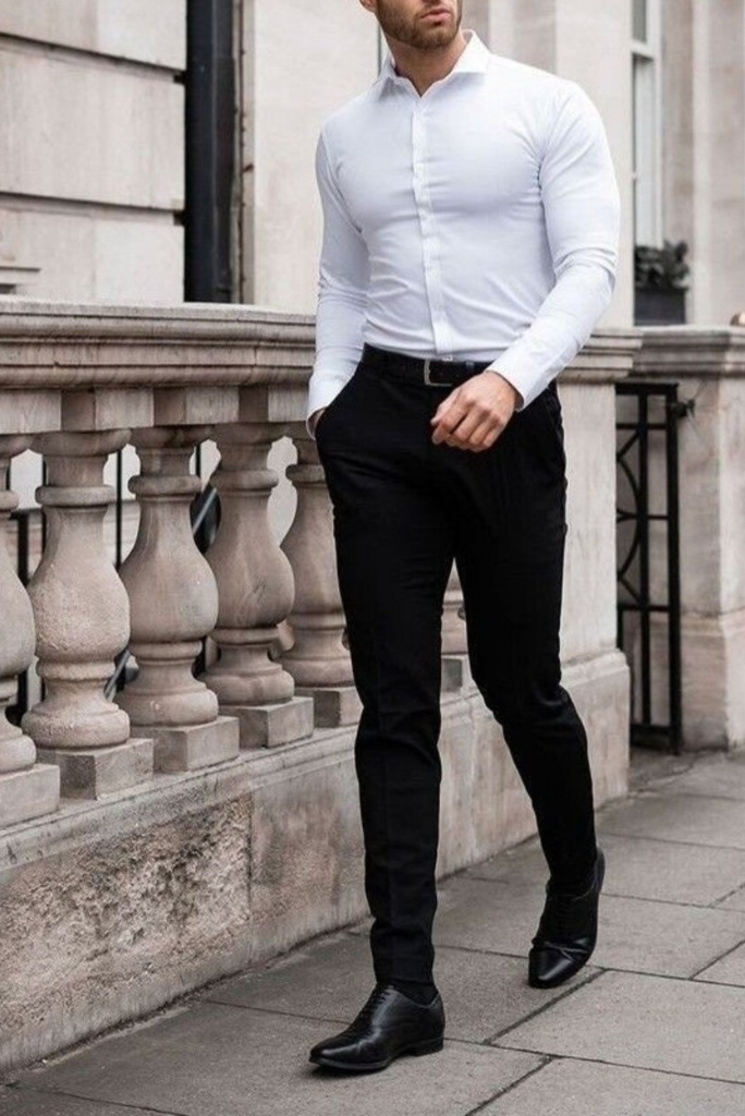 Grey pants with white shirt | Mens business casual outfits, Men fashion  casual shirts, Mens casual dress outfits